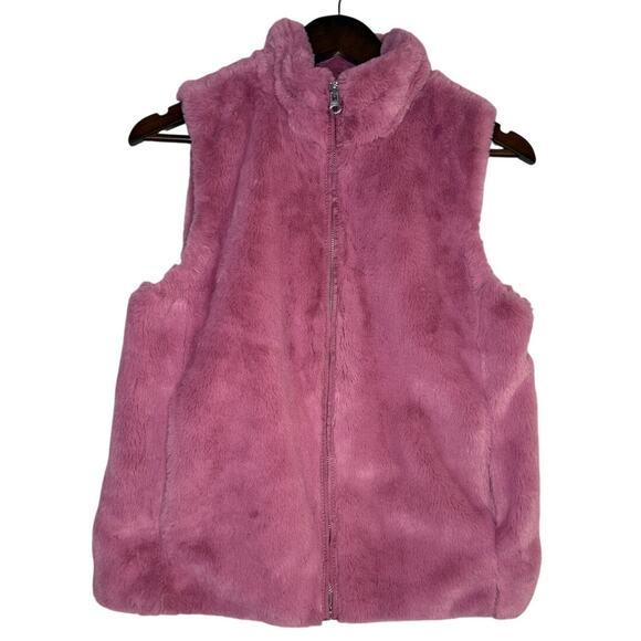 J.Crew Faux Fur Sleeveless Vest Pockets Zip Up Closure Lined Small Guava Berry - Picture 13 of 16